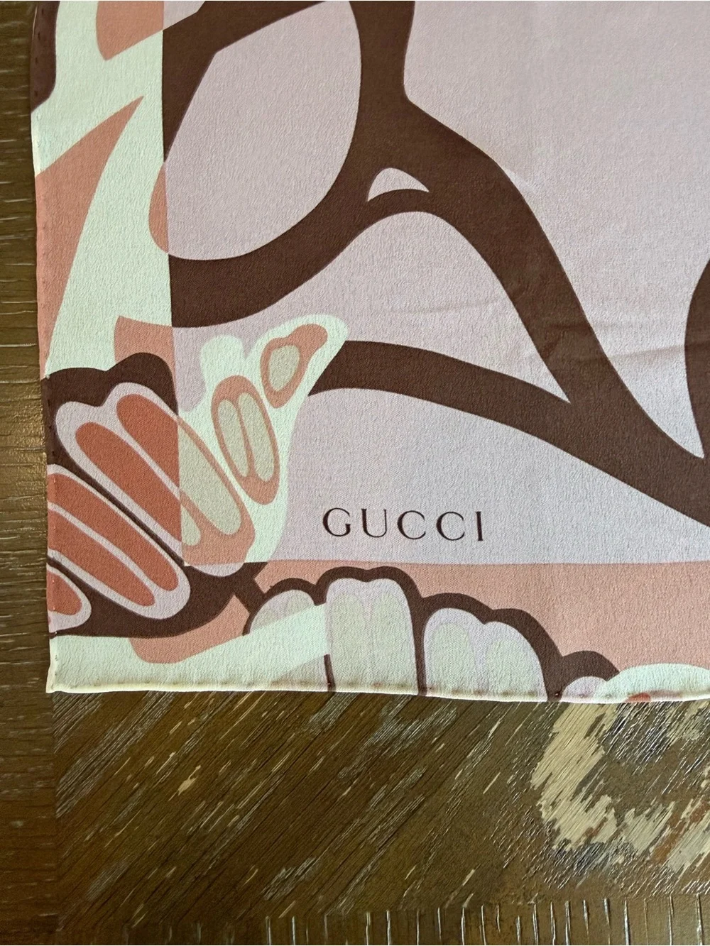 Gucci Silk Scarf Brown Beige Hand Rolled Made in Italy New With Tag